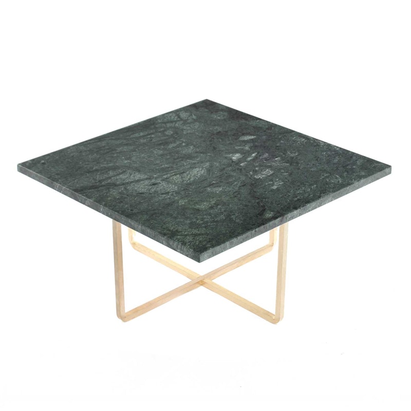 Ninety Soffbord 60 cm, Mässingsunderrede, Grön Marmor