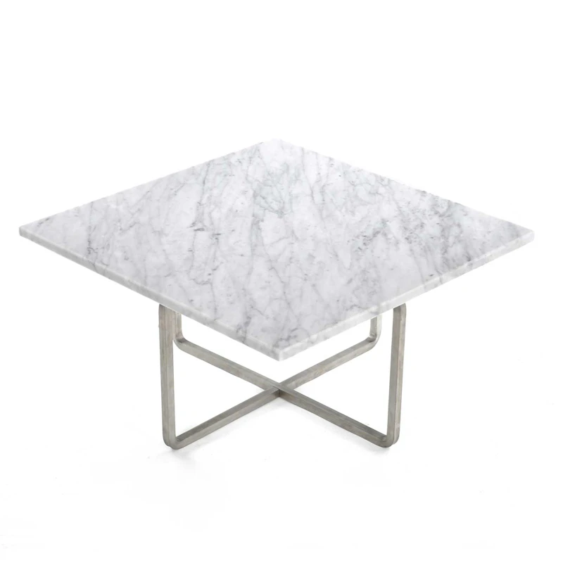 Ninety Soffbord 60 cm, Stålunderrede, Vit Marmor