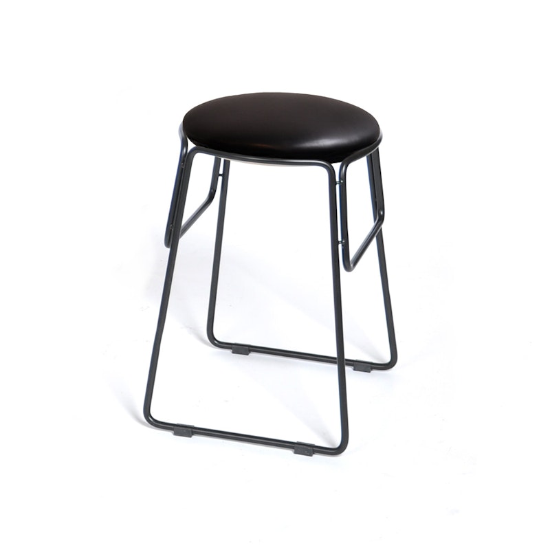 Prop Stool Pall Svart Lädersits, Låg