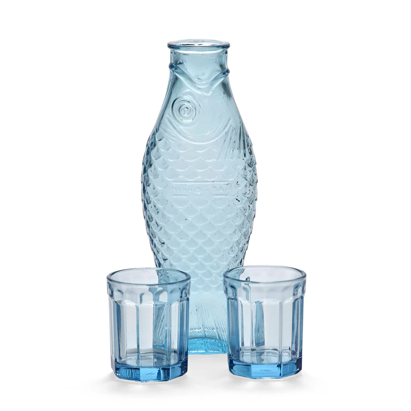 Fish & Fish Karaff Med Tumblerglas, Blå