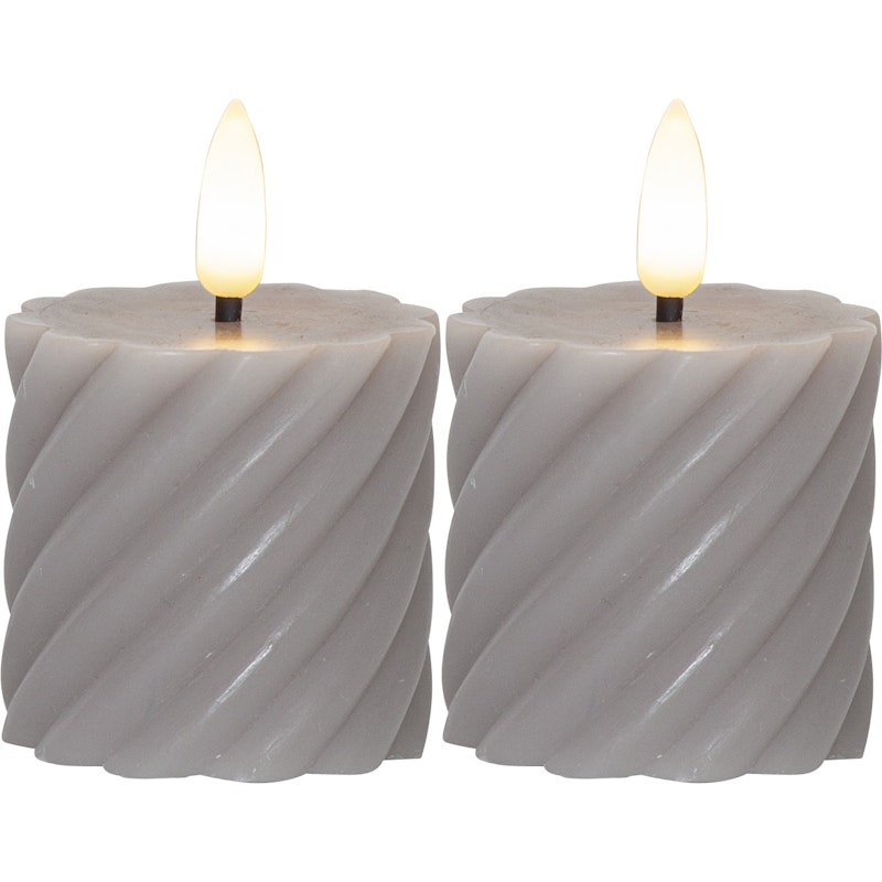 Flamme Swirl LED Blockljus 7,5 cm 2-pack, Grå