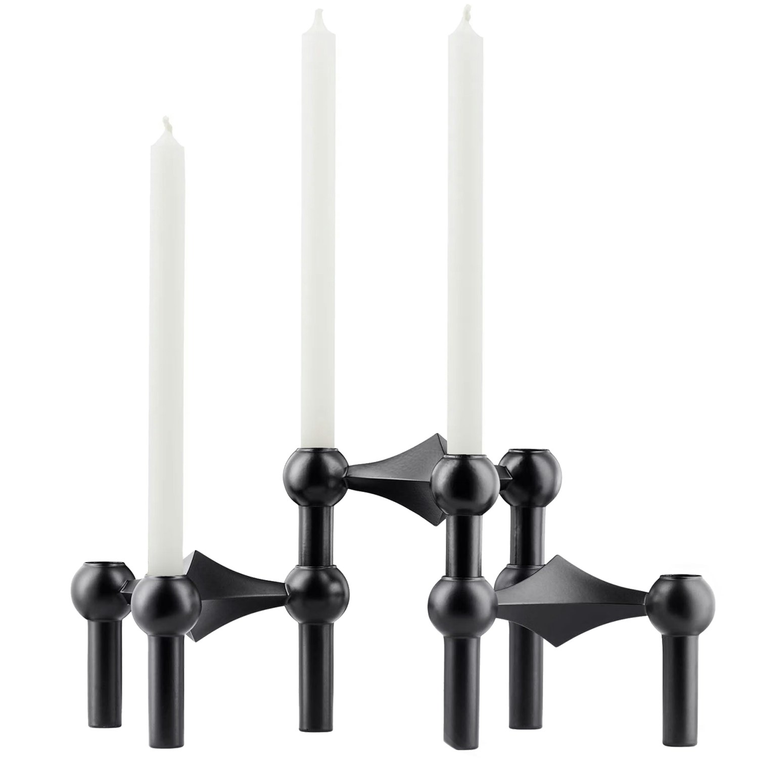 Stoff Nagel Ljusstake Mattsvart + Ljus 12-pack - Ljusstakar F&ouml;rkromad Metall Svart - 224743 + 192534