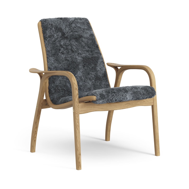 Laminett Fåtölj Fårskinn, Oljad Ek / Charcoal