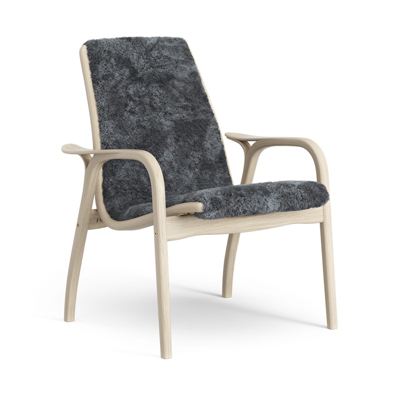 Laminett Fåtölj Fårskinn, Vitpigmenterad Lackad ek / Charcoal