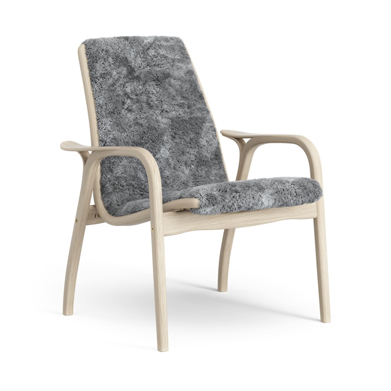 Laminett Fåtölj Fårskinn, Vitpigmenterad Lackad ek / Scandinavian Grey