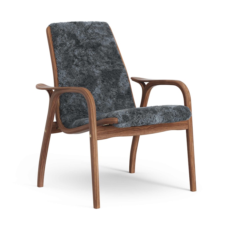 Laminett Fåtölj Fårskinn, Lackerad Valnöt / Charcoal