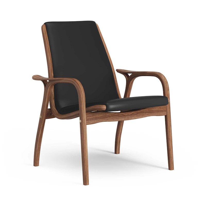 Laminett Fåtölj Läder, Lackerad Valnöt / Svart