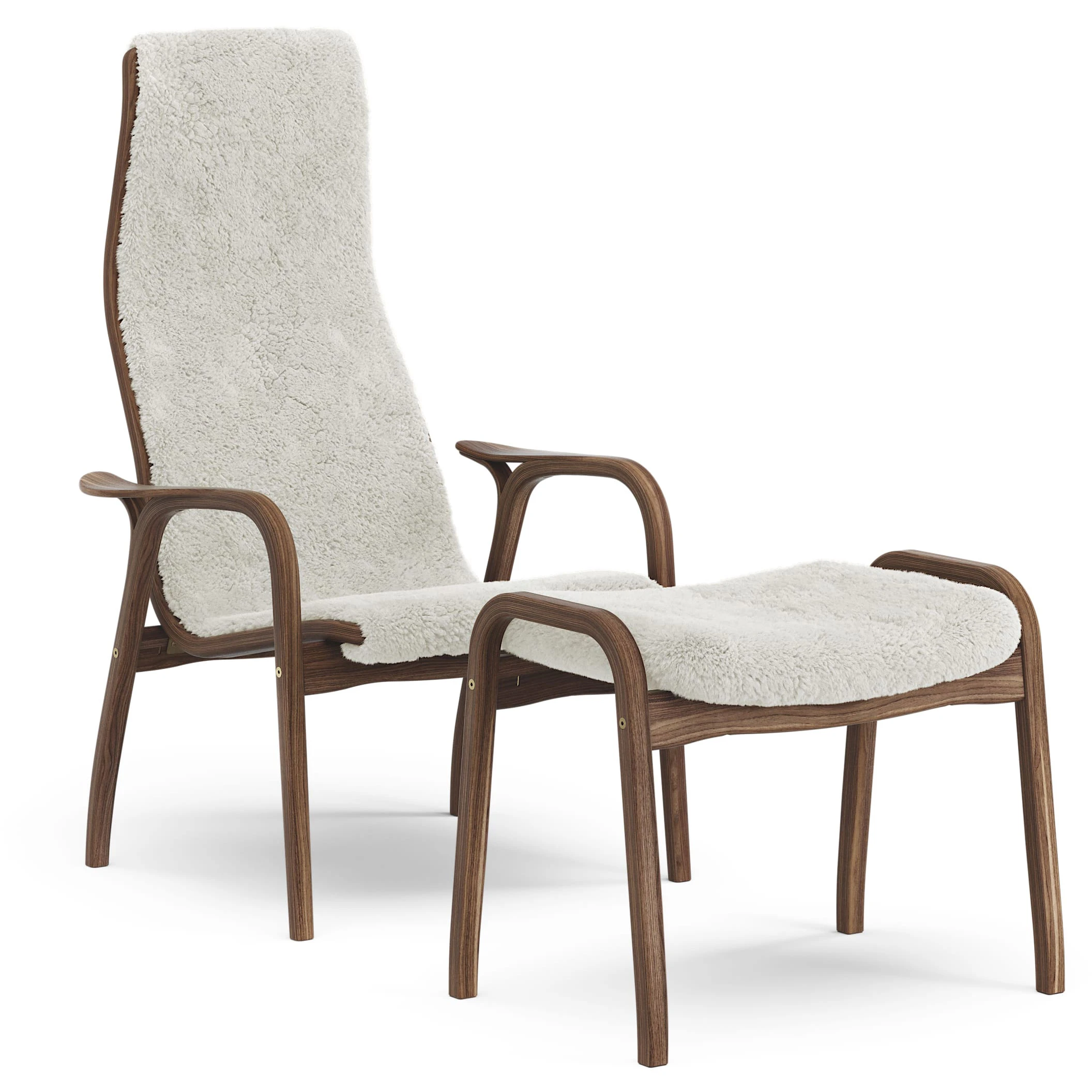 Swedese Lamino F&aring;t&ouml;lj Med Fotpall Naturlackerad / F&aring;rskinn Off-white - F&aring;t&ouml;ljer Valn&ouml;t Off-White - 23001/V1151