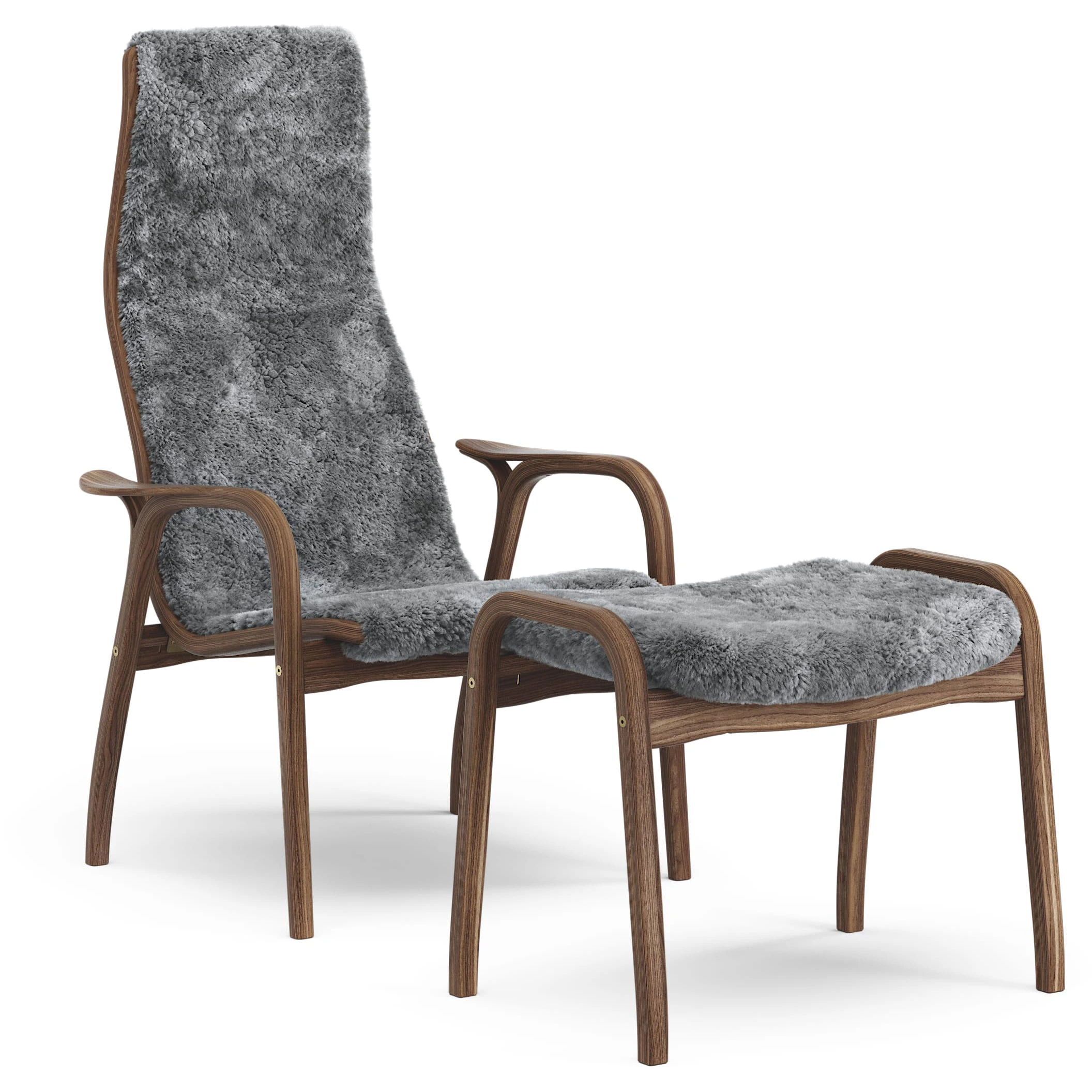 Swedese Lamino F&aring;t&ouml;lj Med Fotpall Naturlackerad / F&aring;rskinn Scandinavian Grey - F&aring;t&ouml;ljer Valn&ouml;t Scandinavian Grey - 23001/V1154