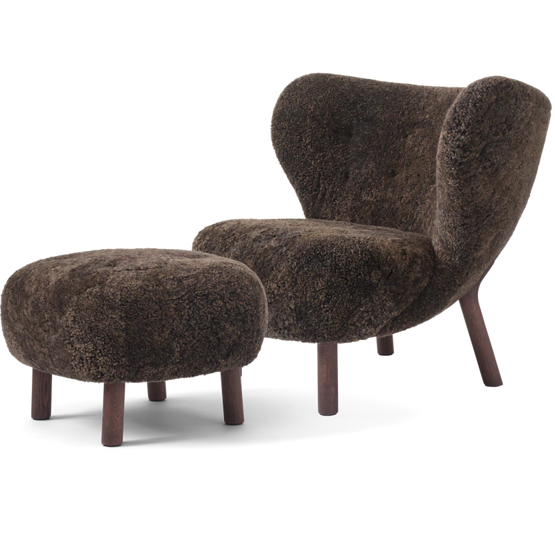 Little Petra VB1 Lounge Chair Set, Sheepskin Espresso / Dark Stained Oak