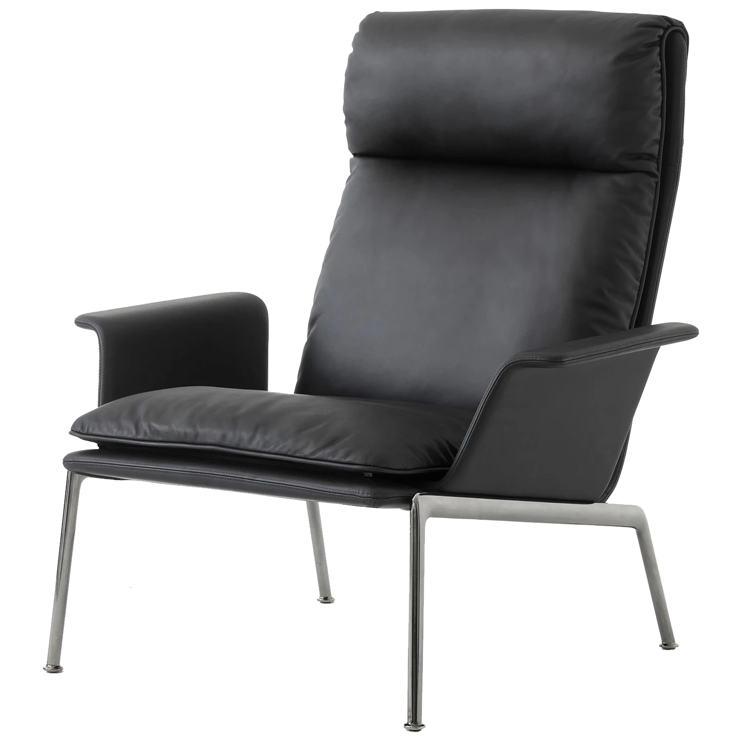 &Tradition Muno Ln17 Loungef&aring;t&ouml;lj H&ouml;g Rygg Med Armst&ouml;d Dark Chrome / Svart - F&aring;t&ouml;ljer L&auml;der Svart - 139905A235A030A501