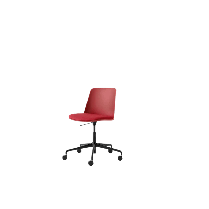 Rely HW29 Matstol Utan Armstöd Swivel Med Hjul Polstrad Sits Vermilion Red/Svart/Hallingdal 680