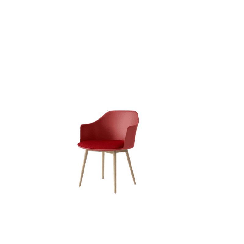 Rely HW77 Matstol Med Armstöd Polstrad Sits Vermilion Red/Klarlackad Ek/Vidar 0556