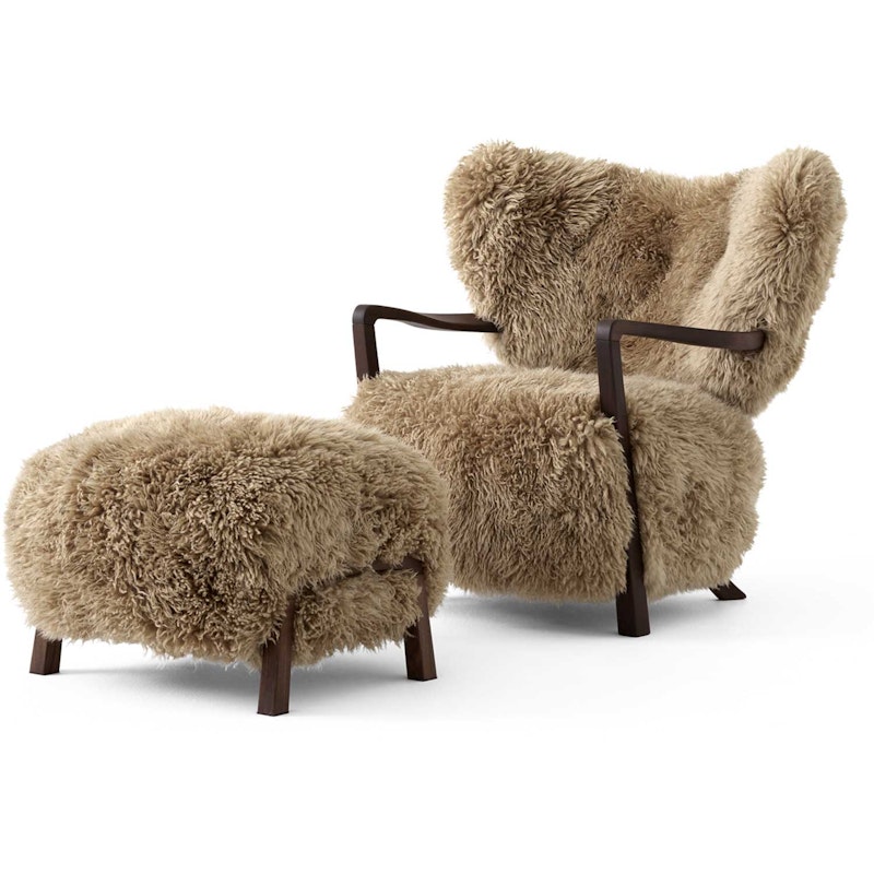 Wulff ATD2 Loungefåtölj + ATD3 Fotpall, Valnöt / Sheepskin Honey