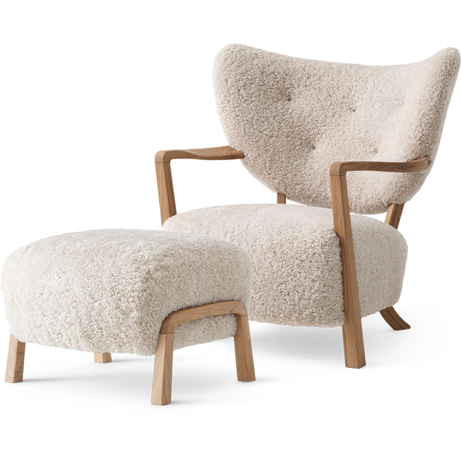 &Tradition Wulff Atd2 Loungef&aring;t&ouml;lj + Fotpall /sheepskin Moonlight - F&aring;t&ouml;ljer Ek Sheepskin Moonlight - 134437A235A042A745