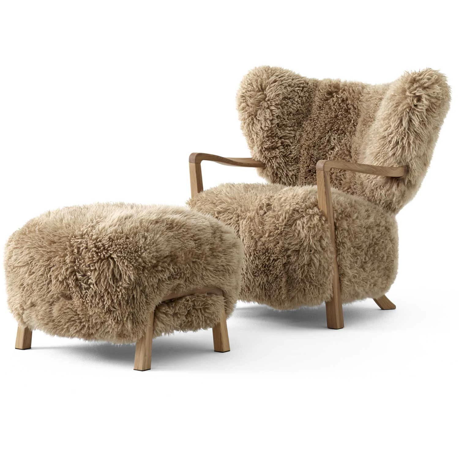 &Tradition Wulff Atd2 Loungef&aring;t&ouml;lj + Atd3 Fotpall Ek/ Sheepskin Honey - F&aring;t&ouml;ljer F&aring;rskinn Ek - 134437A235A041A738