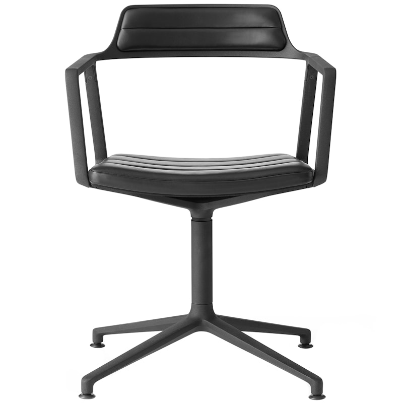452 Snurrstol Med Fötter, Pulverlackerat Aluminium / Svart Läder