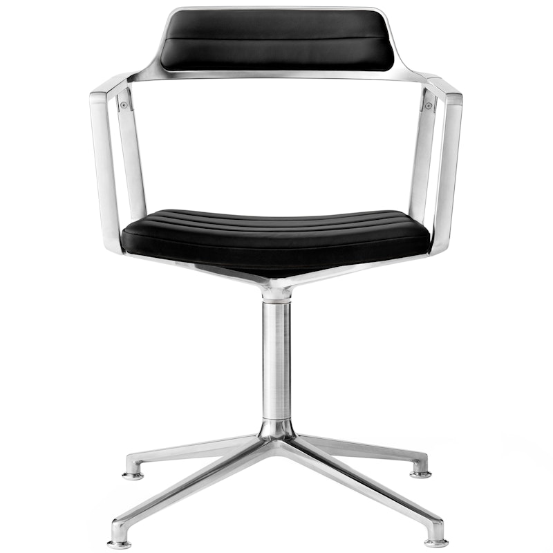 452 Snurrstol Med Fötter, Polerat Aluminium / Svart Läder