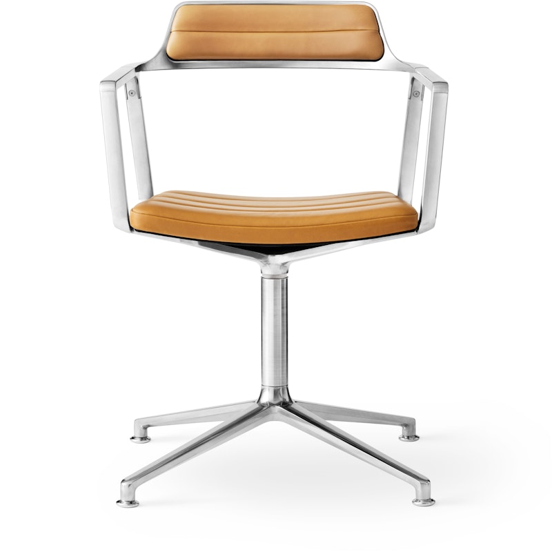 452 Snurrstol Med Fötter, Polerat Aluminium / Kamelfärgat Läder