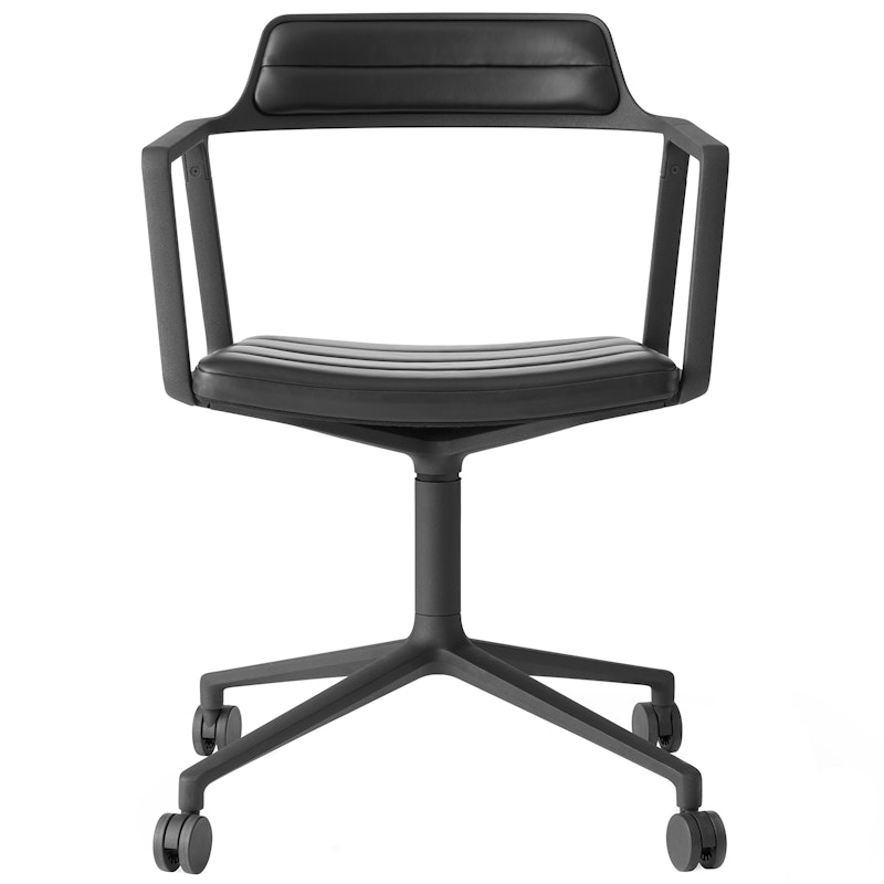 452 Snurrstol Med Hjul, Pulverlackerat Aluminium / Svart Läder