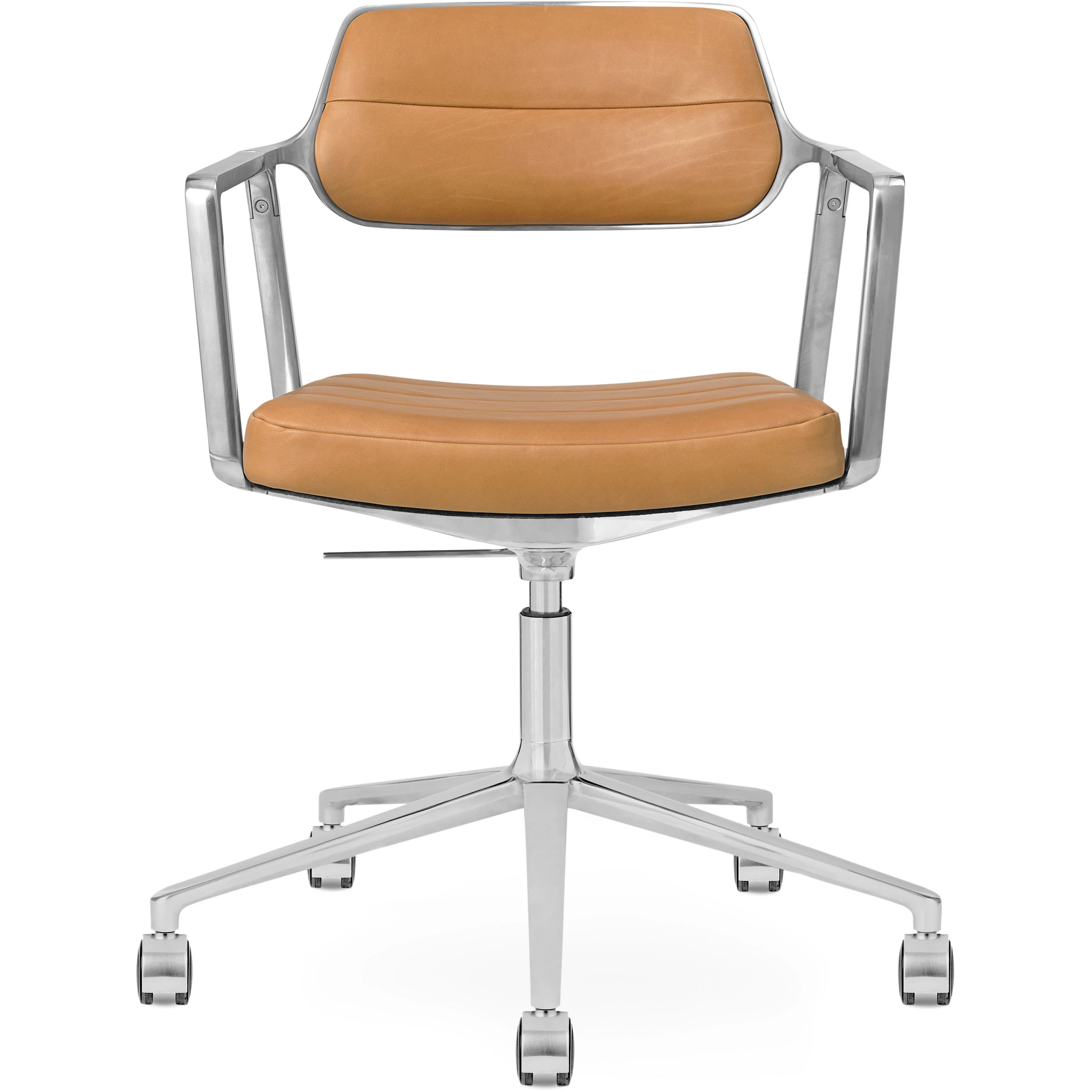 Vipp 453+ Snurrstol Med Hjul Polerad Aluminium / Kamelf&auml;rgat - Kontorsstolar L&auml;der Camel - 453+71C01
