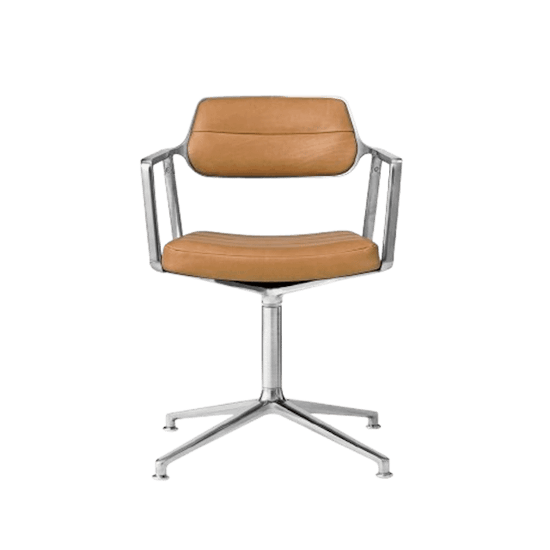 Vipp 453 Swivel Drejestol med Guldglidere Aluminium/Sand Læder